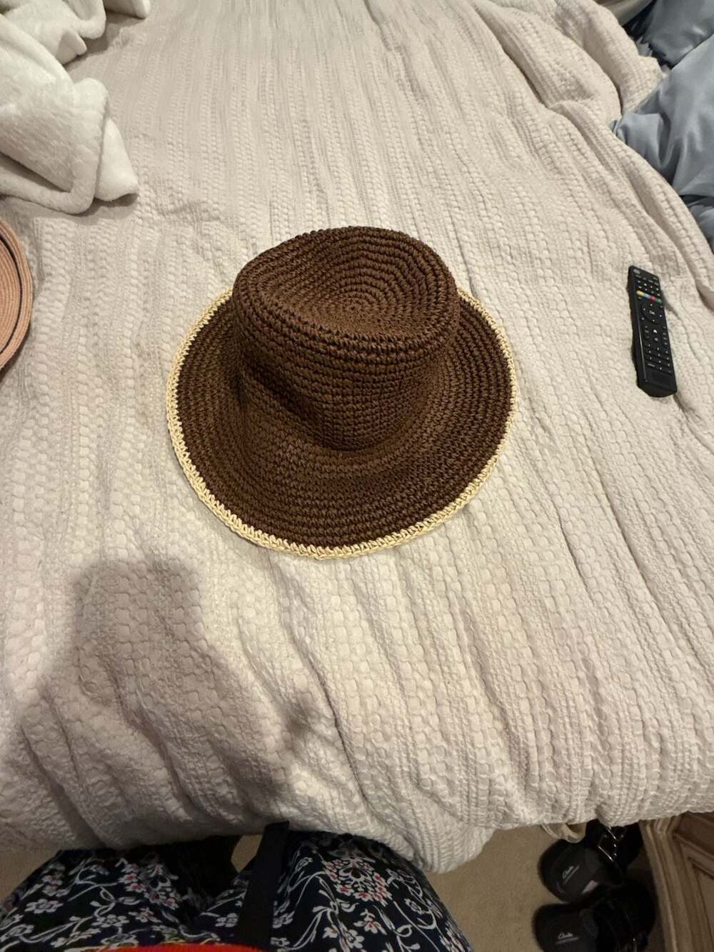Universal Thread Straw Crochet Bucket Hat in Dark Brown